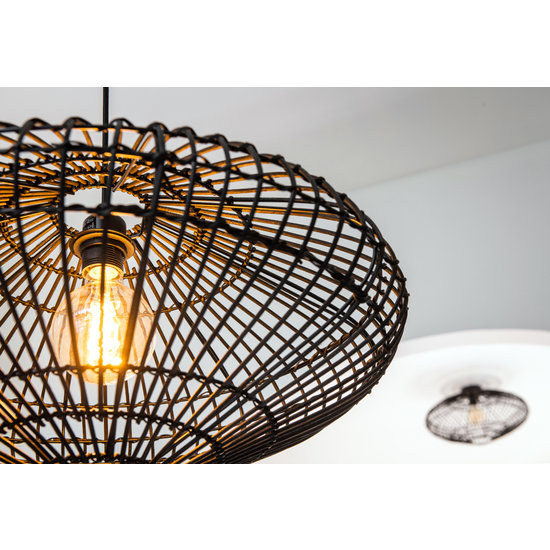 Strak en elegante rieten hanglamp 56 cm Ø E27 zwart rotan