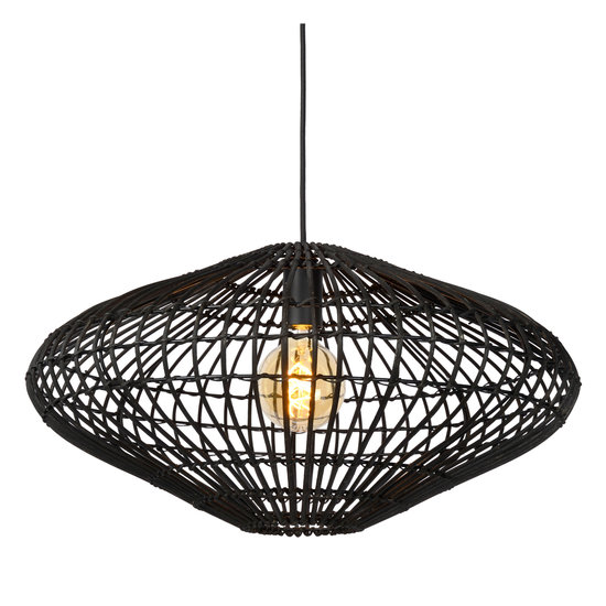 Lampe à suspension épurée et élégante en osier 56 cm Ø E27 rotin noir