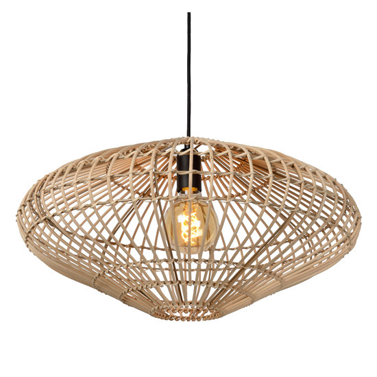 Strak en elegante rieten hanglamp 56 cm Ø E27 licht hout rotan