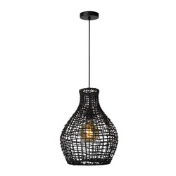 Lampe à suspension en rotin apaisante et naturelle 35 cm Ø E27 noir