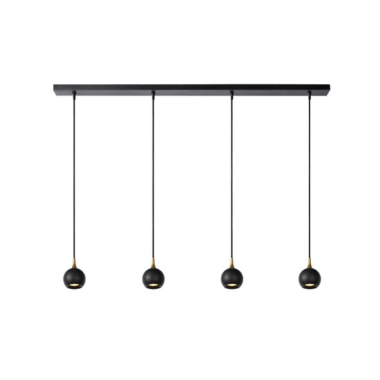 Black long pendant lamp with 4 bulbs of 9 cm GU10