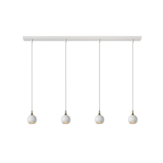 Witte lange pendellamp met 4 bollen van 9 cm GU10