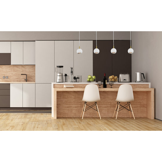 Weiße lange Pendelleuchte mit 4 Glühbirnen à 9 cm GU10