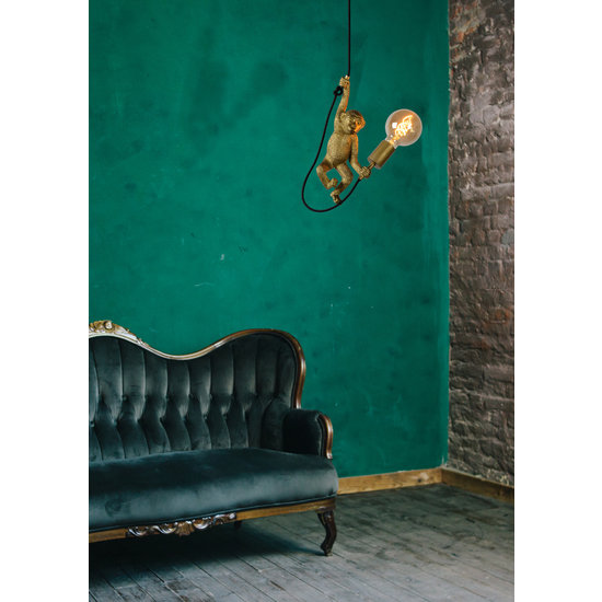 Hängelampe im Tier- und Retro-Stil, 18 cm Ø, E27, Gold-Messing-Affe
