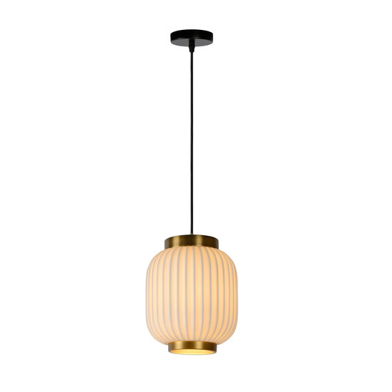 Lámpara colgante cilíndrica blanca elegante, retro y acogedora 19,5 cm Ø E27