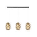 Long oval pendant lamp, 3 pieces of 25 cm Ø, 3xE27, matte gold/brass