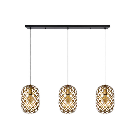 Längliche ovale Pendelleuchte, 3-teilig, 25 cm Ø, 3xE27, matt gold/messing