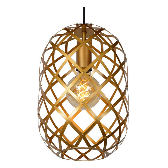 Long oval pendant lamp, 3 pieces of 25 cm Ø, 3xE27, matte gold/brass