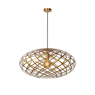 Striking, functional oval-shaped hanging lamp 65 cm Ø E27 matt gold/brass