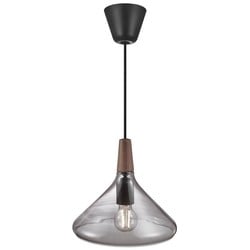 Hanglamp met geolied walnoten top en gerookt glas, E27