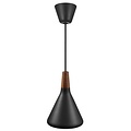 Hanglamp met wit metalen frame en geoliede top in FSC-gecertificeerd notenhout, E27 fitting, dimbaar met compatibele lamp, IP20