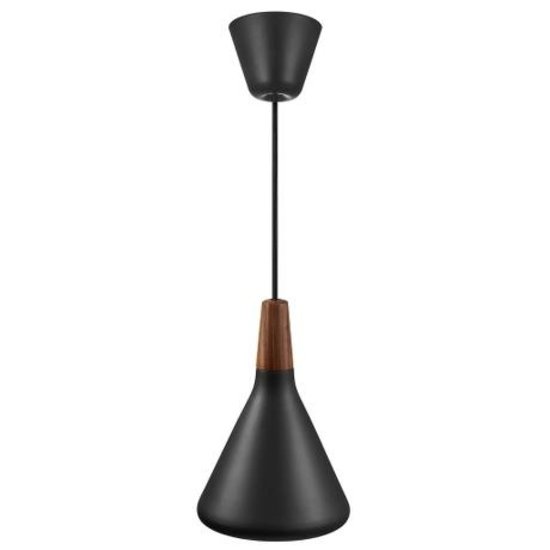Hanglamp met wit metalen frame en geoliede top in FSC-gecertificeerd notenhout, E27 fitting, dimbaar met compatibele lamp, IP20