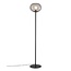 Lámpara de pie Alton 28 con pantalla esférica de cristal ahumado, base de metal negro, E27 máx. 25W, altura 150 cm