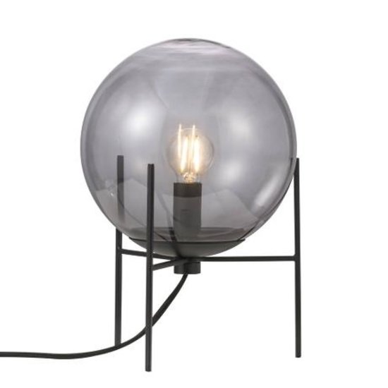 Alton 20 table lamp with black smoked glass shade, metal base, E14 socket, 20 cm diameter, 29 cm height