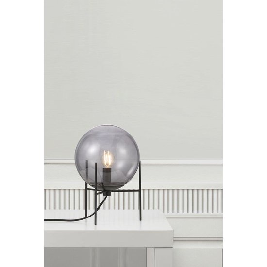 Alton 20 lampe de table à abat-jour en verre fumé noir, socle métal, douille E14, 20 cm de diamètre, 29 cm de haut