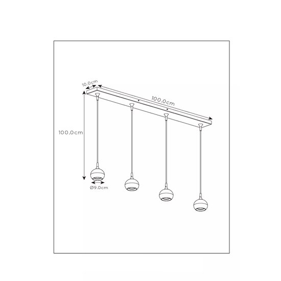 Suspension longue blanche à 4 ampoules de 9 cm GU10