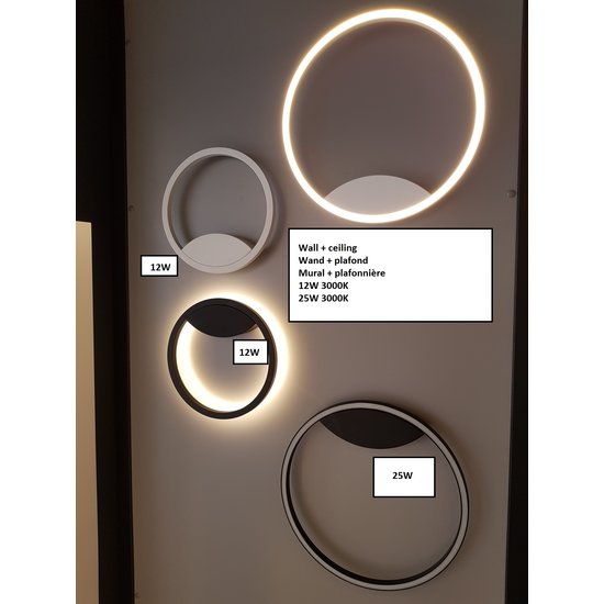 Lámpara de aro regulable para pared o techo con luz directa negra 25W