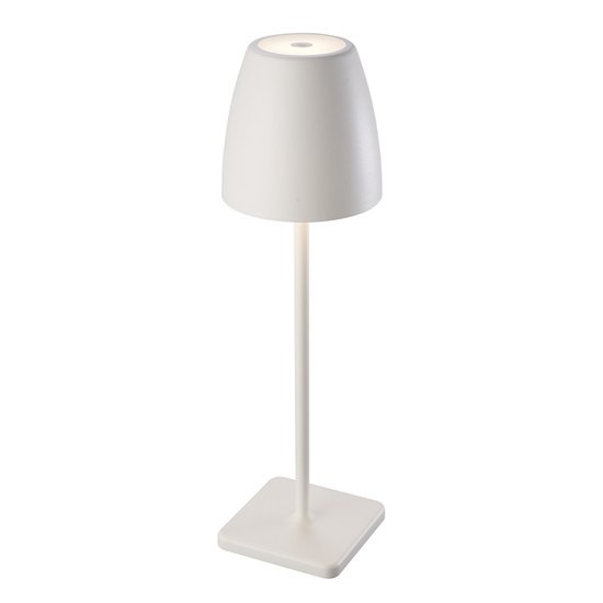 Fantasia Ina lampe de table rechargeable blanche, IP54, 180 lumens, 3000K blanc chaud, dimmable en 3 étapes