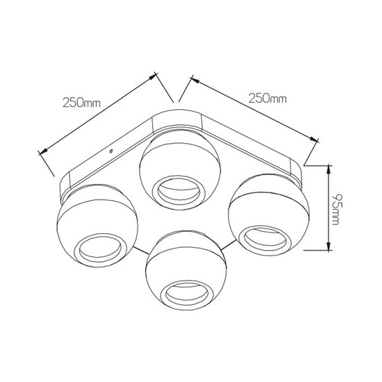 4 spot ceiling lamp LED square black 4x5W