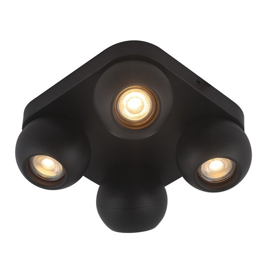 Fantasia Triton vierkante plafondlamp met 4 GU10-spots, zwart, 220x220 mm, draaibaar en kantelbaar