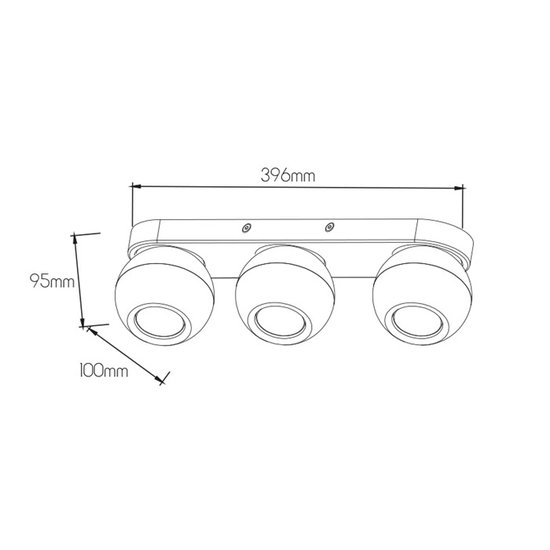 Fantasia TRITON rechthoekige plafondspot met 3 richtbare GU10-spots in zwart aluminium