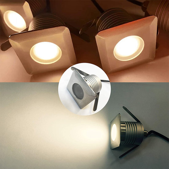 Mini-Einbauspot aus Edelstahl, quadratisch, IP67, Durchmesser 45 mm, IP67 von 10 bis 30 VDC