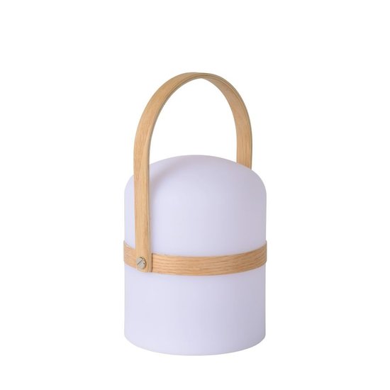 Lampe de table d'extérieur pratique pour le printemps et l'été, blanche et bois naturel