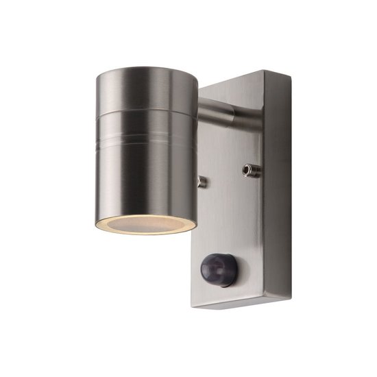 Small wall lamp cylindrical tube matt chrome IP44 with sensor