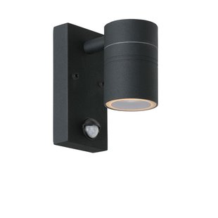 Kleine wandlamp cilindervormige koker zwart IP44 met sensor