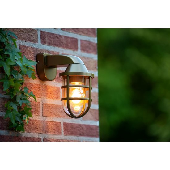 Rural wall lamp with plexiglass for outdoor E27 IP44 matt gold/brass