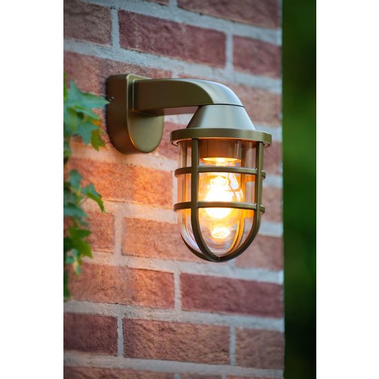 Rural wall lamp with plexiglass for outdoor E27 IP44 matt gold/brass