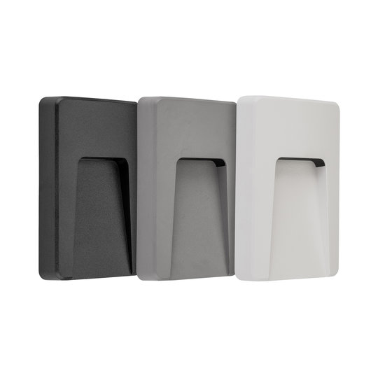 Fantasia SIBO LED buitenwandlamp, rechthoekig en IP65, 2,8W / 310 lumen, 3000K, met zwarte, witte en grijze cover