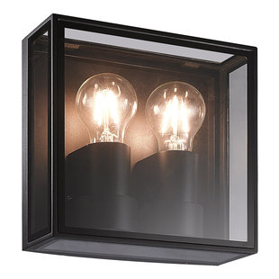 Ländliche schwarze Wandleuchte mit Glaseinfassung für 2 Lampen E27