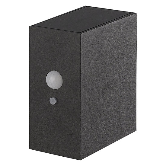 Fantasia Ragnar black solar outdoor wall light with motion sensor, IP65, CREE LED 2W 3000K