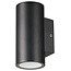 Fantasia TENGU zwarte wandlamp voor buiten met 2x3W COB LED, 3000K, IP65, op- en neerlicht, aluminium behuizing