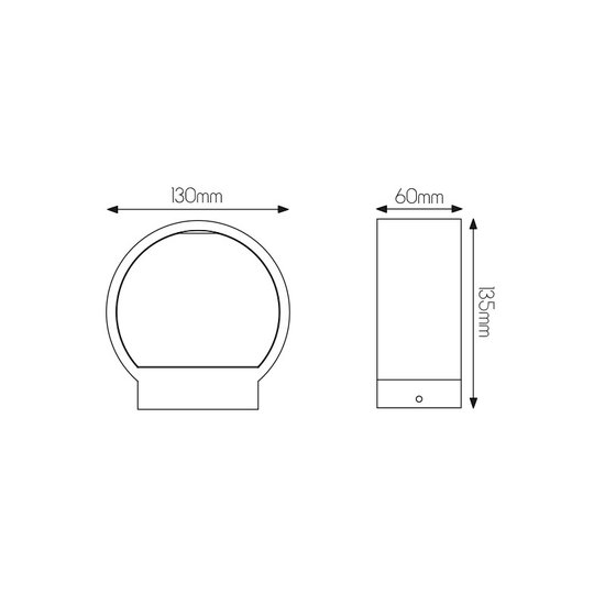 Zwarte koker, cilinder wandlamp voor buiten 6W IP54