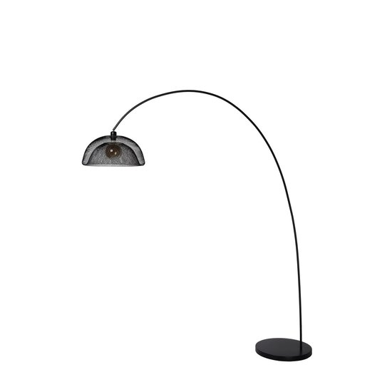 Magnifique lampadaire noir incurvé avec cage métallique E27