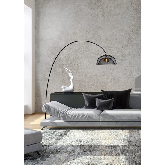 Magnifique lampadaire courbé noir avec cage en métal E27