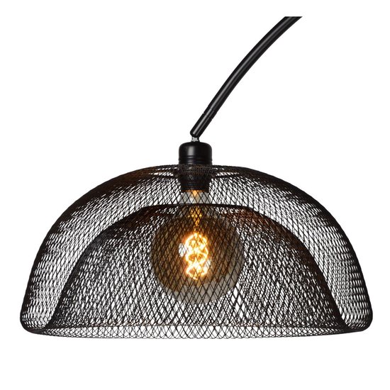 Magnifique lampadaire courbé noir avec cage en métal E27