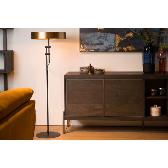 Lámpara de pie de latón con pantalla redonda E27 diámetro 30cm