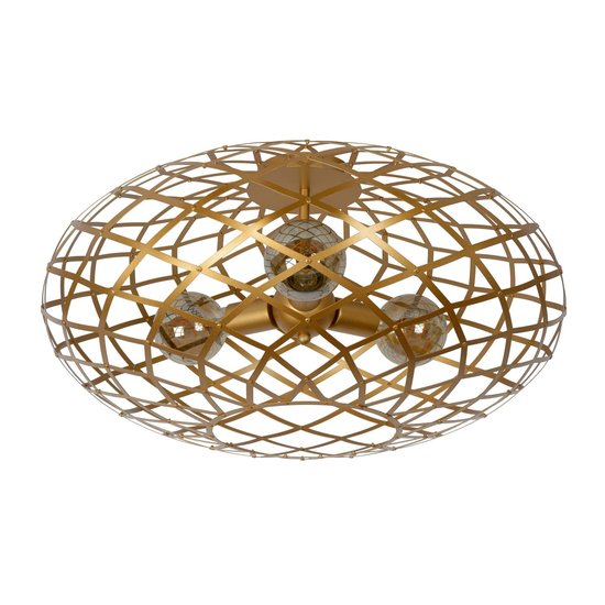 Große Deckenleuchte aus mattem Gold/Messing, Durchmesser 65 cm, mit 3xE27