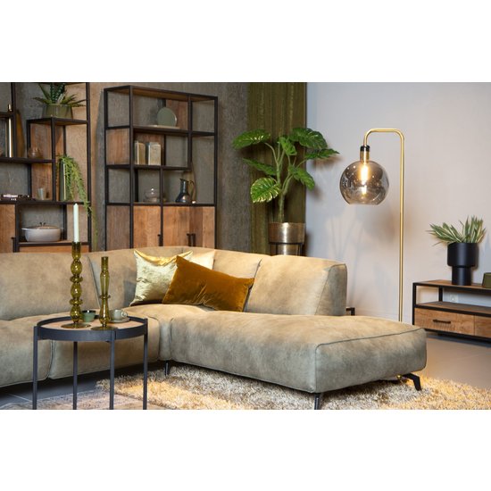 Zwart met messing vloerlamp met gefumeerde bol E27