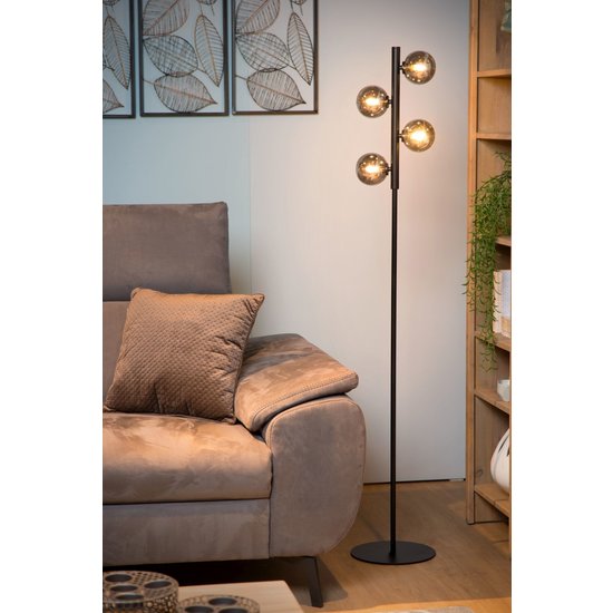 Zwarte vloerlamp met gefumeerde bolletjes 4xG9