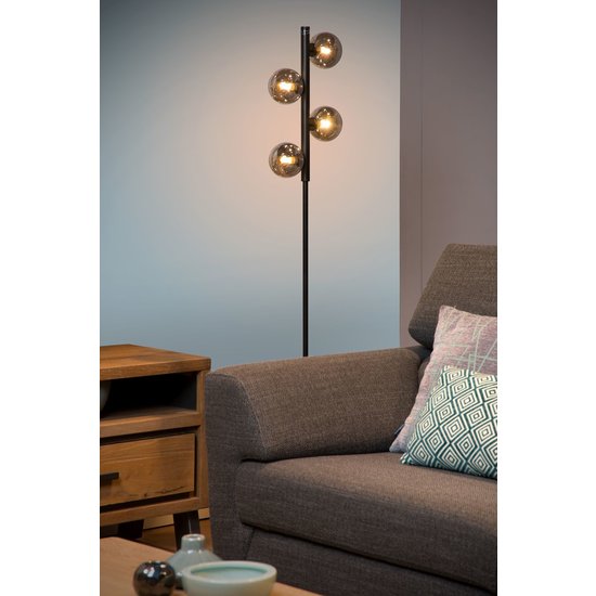 Black floor lamp with fumed balls 4xG9