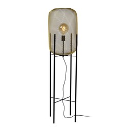 Zylindrische Vintage-Stehlampe aus mattgoldenem/messingfarbenem Metalldraht