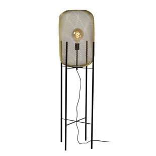 Lámpara de pie cilíndrica vintage de oro mate/latón con alambre metálico