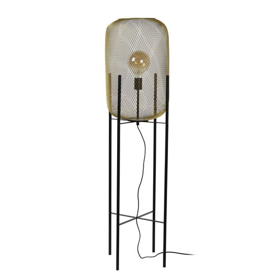 Zylindrische Vintage-Stehlampe aus mattgoldenem/messingfarbenem Metalldraht