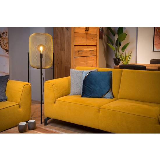 Zylindrische Vintage-Stehlampe aus mattgoldenem/messingfarbenem Metalldraht