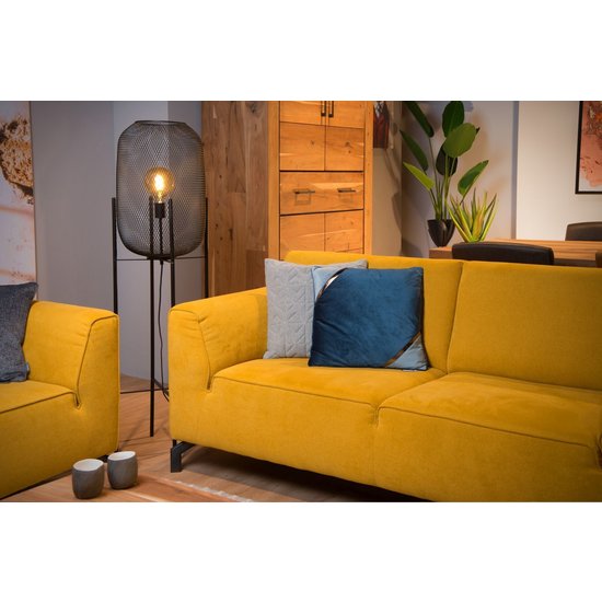 Vintage cilindervormige zwarte vloerlamp metaaldraad