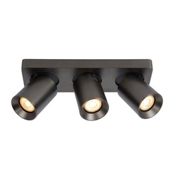 Spot de plafond LED noir en acier avec 3 tubes orientables dim pour réchauffer